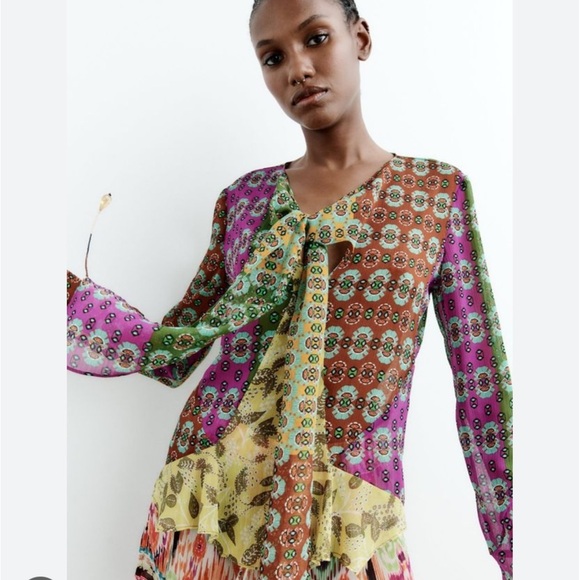 Zara Multicolor Patterned Blouse - Picture 3 of 10